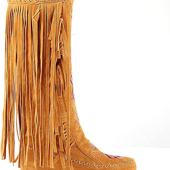 Ladies Moccasin Knee High Suede Wide Calf Leg Boots, Tan, - Picture 12 of 13